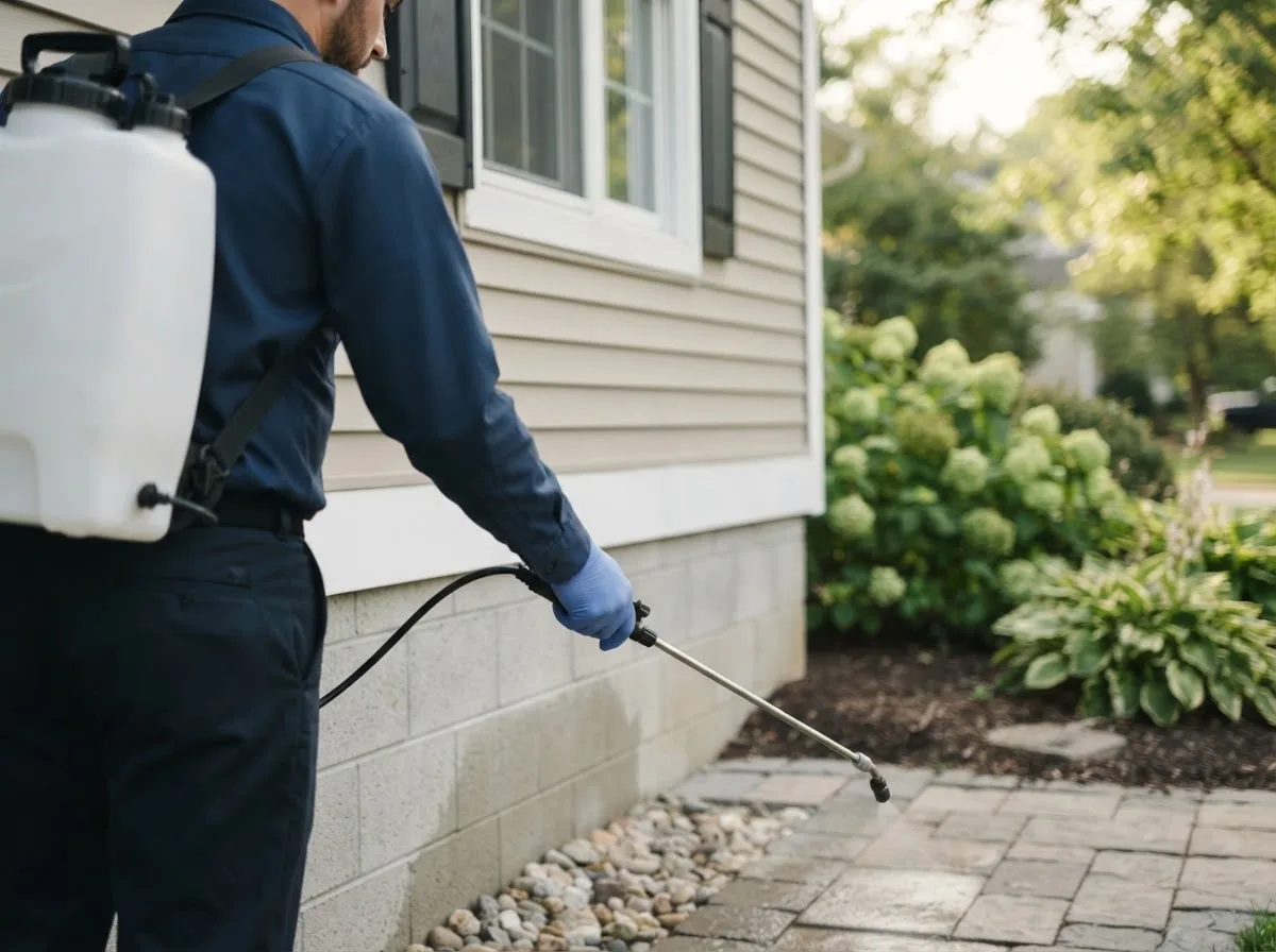 Pest control technician inspecting a home in Goldsmith, TX